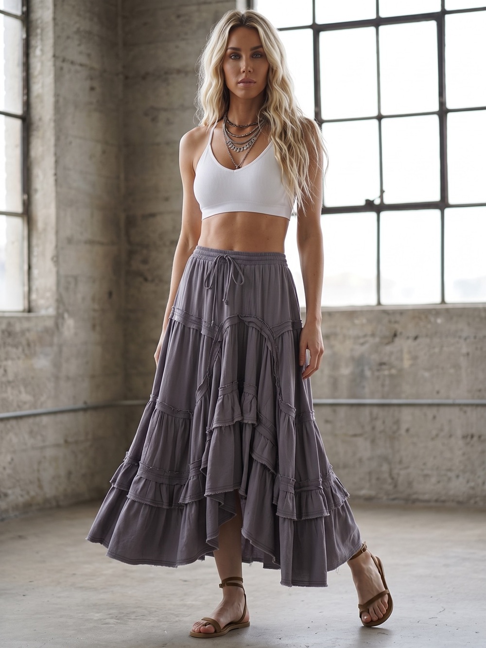 NWT Bluevelvet Boho Festival Asymmetrical High Low Ruffle Maxi Skirt - Picture 5 of 7